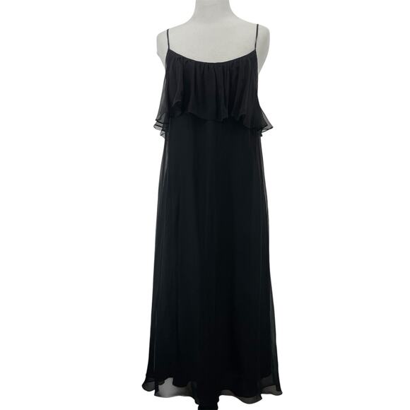 Miguelina Size L 100% SILK Ruffle Midi Dress Whimsigoth Sheer Sleeveless Event - Picture 1 of 8